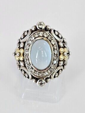 Authentic Barbara Bixby Blue & White Topaz Sterling Silver 18K Gold Ring Size 7!